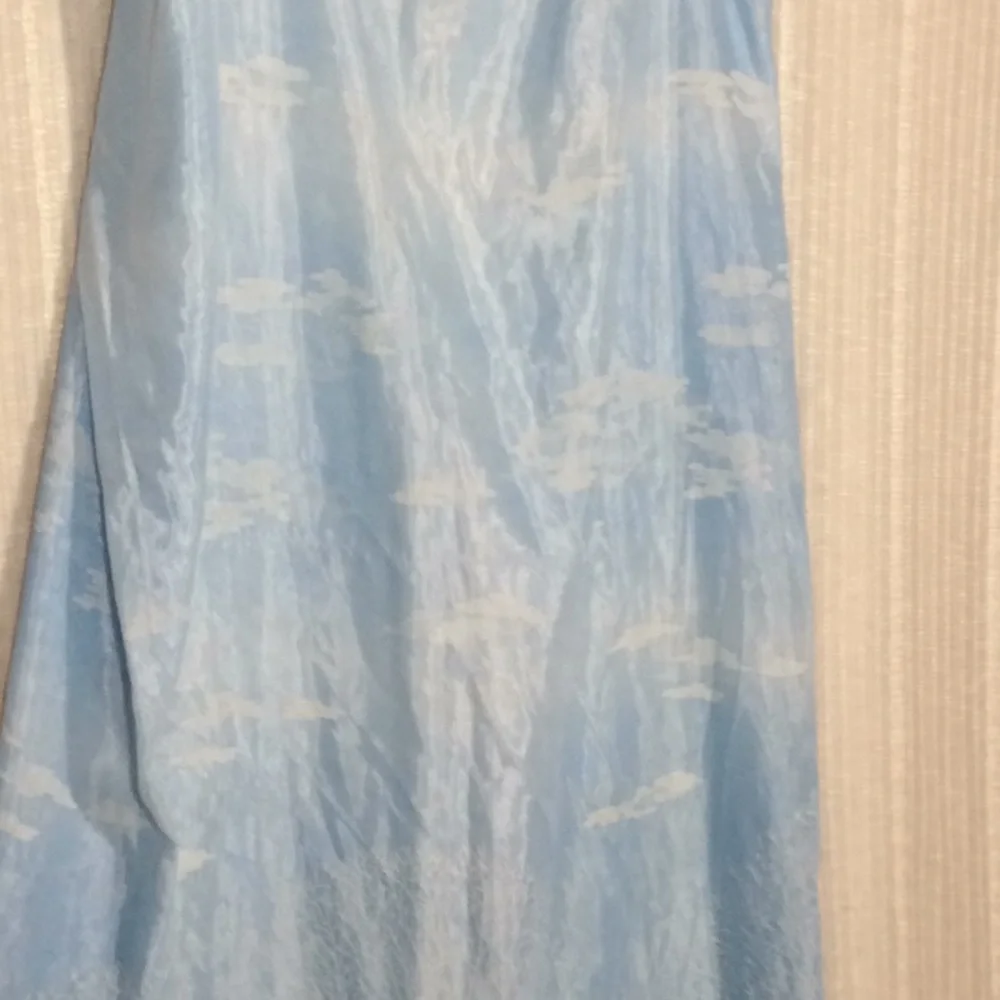 Vintage 70’s Fabric Blue & White Shower Curtain Trees & Clouds